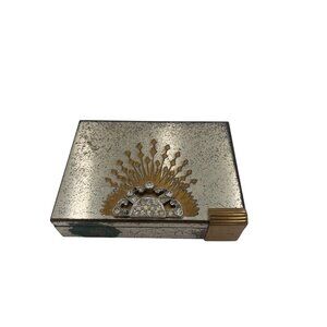 Art Deco Silver & Gold Compact Mirror With Rhinestones 3x2.25 inch